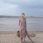 Sukienka długa lniana blady róż