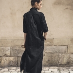 Lniana sukienka długa koszulowa czarna