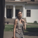 Lniana kamizelka w jodełkę kolor naturalny