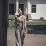 Lniana kamizelka w jodełkę kolor naturalny