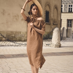 lniana sukienka hiszpanka midi kokos 