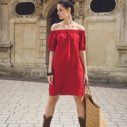 lniana sukienka hiszpanka mini czerwień 