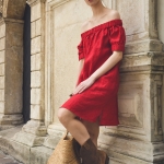 lniana sukienka hiszpanka mini czerwień