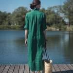 Lniana sukienka koszulowa szmaragdowa