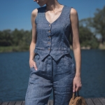 Lniana kamizelka głęboki niebieski