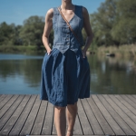 Lniana kamizelka głęboki niebieski