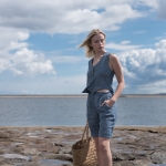 Lniana kamizelka głęboki niebieski