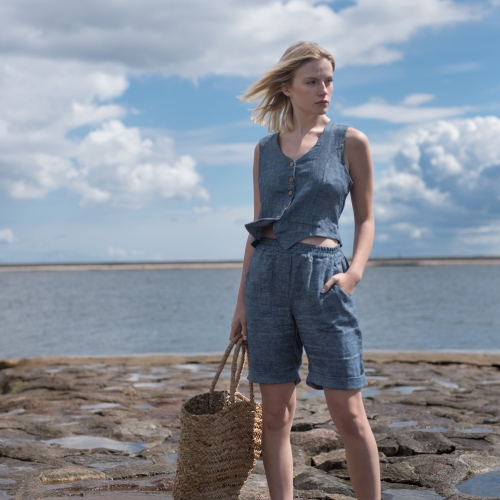 Lniana kamizelka głęboki niebieski