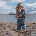 Lniana kamizelka głęboki niebieski