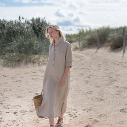 Lniana sukienka koszulowa piaskowa wydma 
