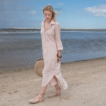 Lniana sukienka koszulowa pastelowy róż