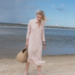 Lniana sukienka koszulowa pastelowy róż