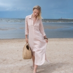 Lniana sukienka koszulowa pastelowy róż