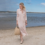 Lniana sukienka koszulowa pastelowy róż