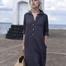 Lniana sukienka koszulowa grafitowa niebo przed burzą 
