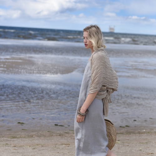 Lniana sukienka na ramiączkach jasny popiel