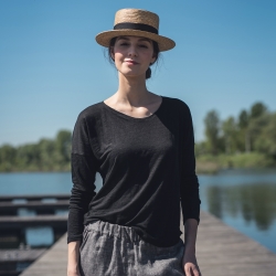 Lniana bluzka dzianinowa czarna 