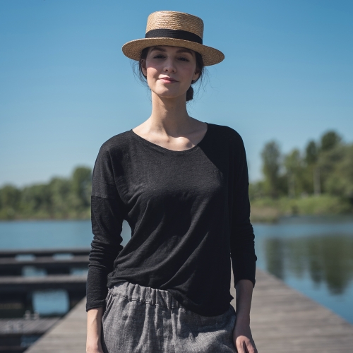 Lniana bluzka dzianinowa czarna